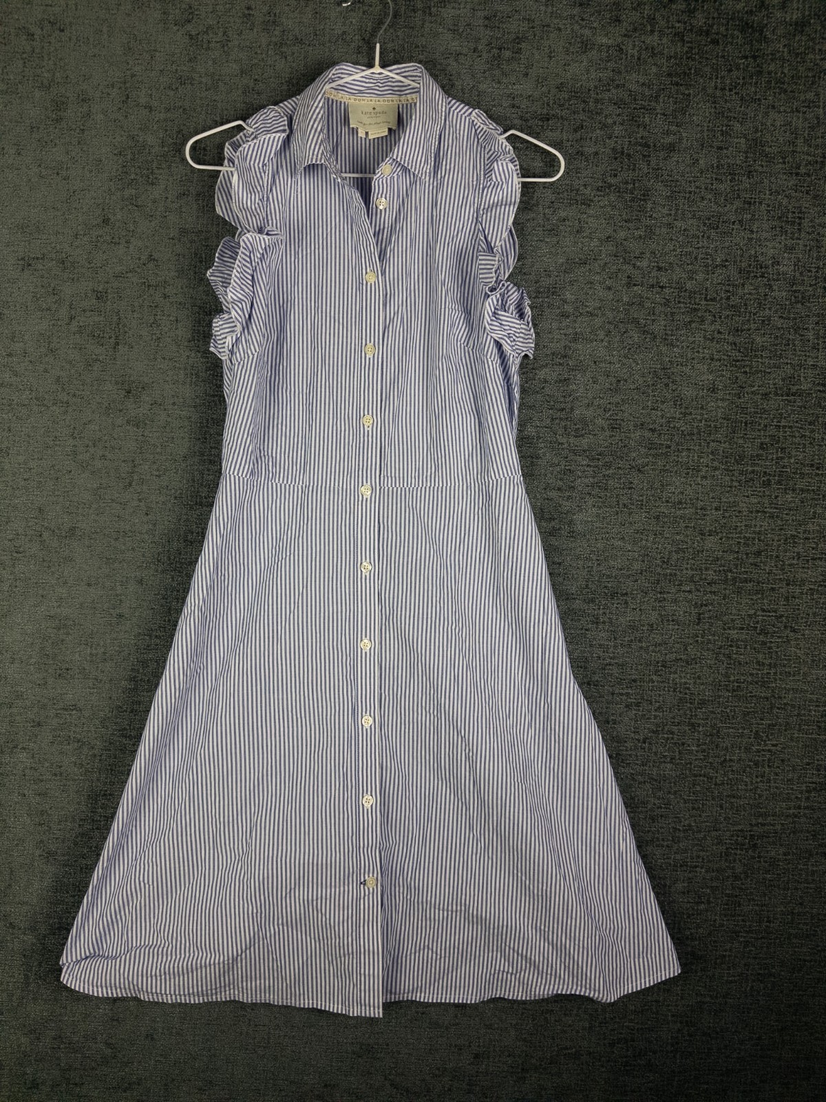 Kate Spade Womens Dress 2 Striped Shirt Button Up Ruffle Nautical Midi Vacations