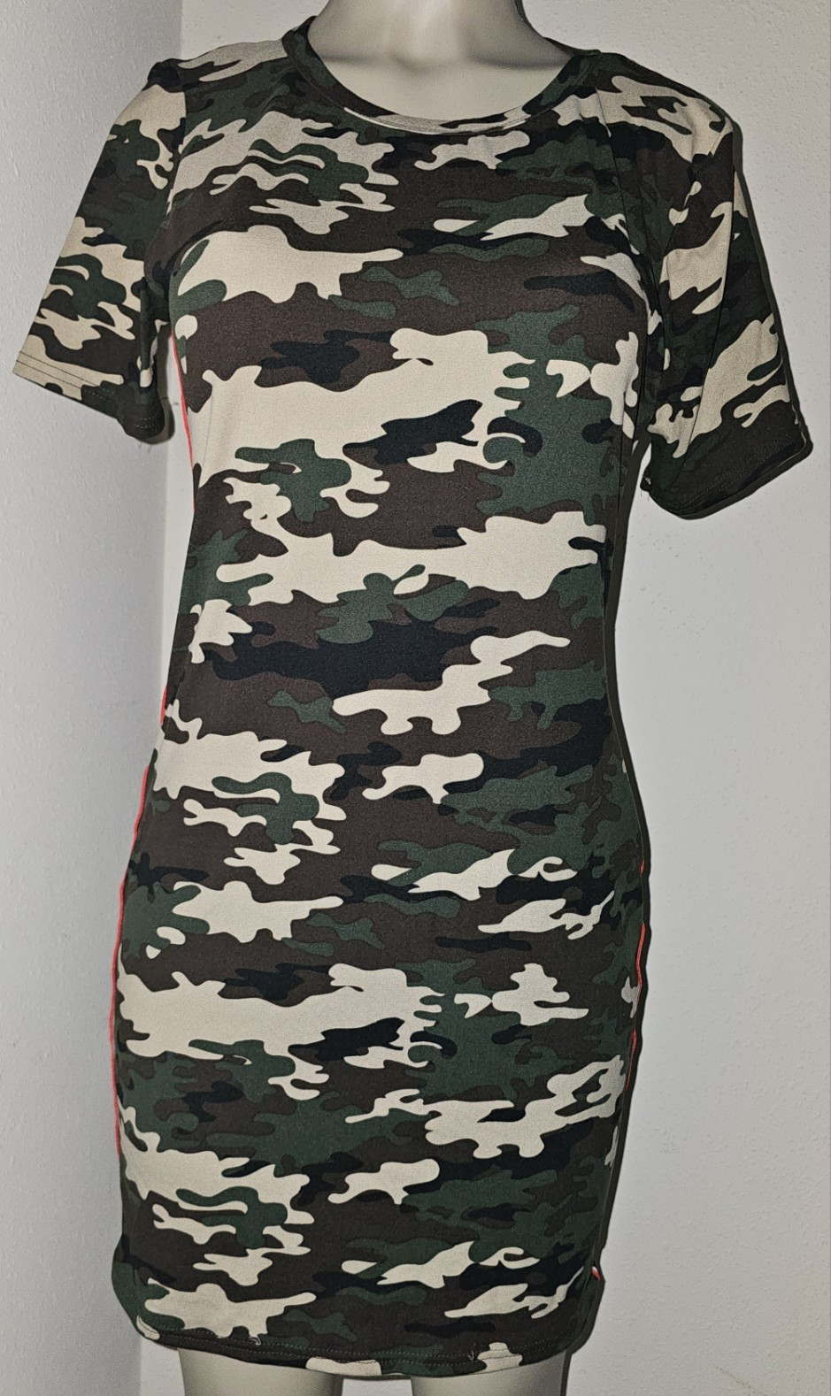 Women’s Camouflage Bodycon T-Shirt Dress M Round Neck Cap Sleeve Stripe