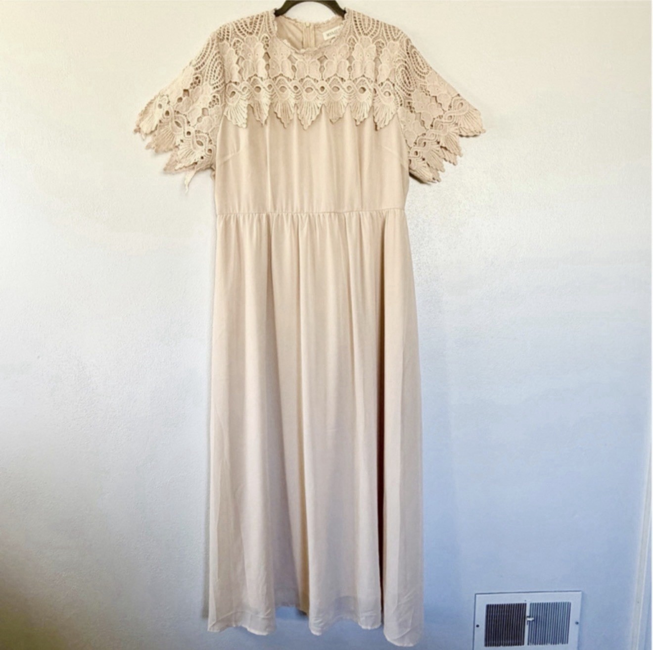 ROOLEE Crochet Lace Maxi Dress Womens 2XL Cream Empire Waist Boho Cottage Modest