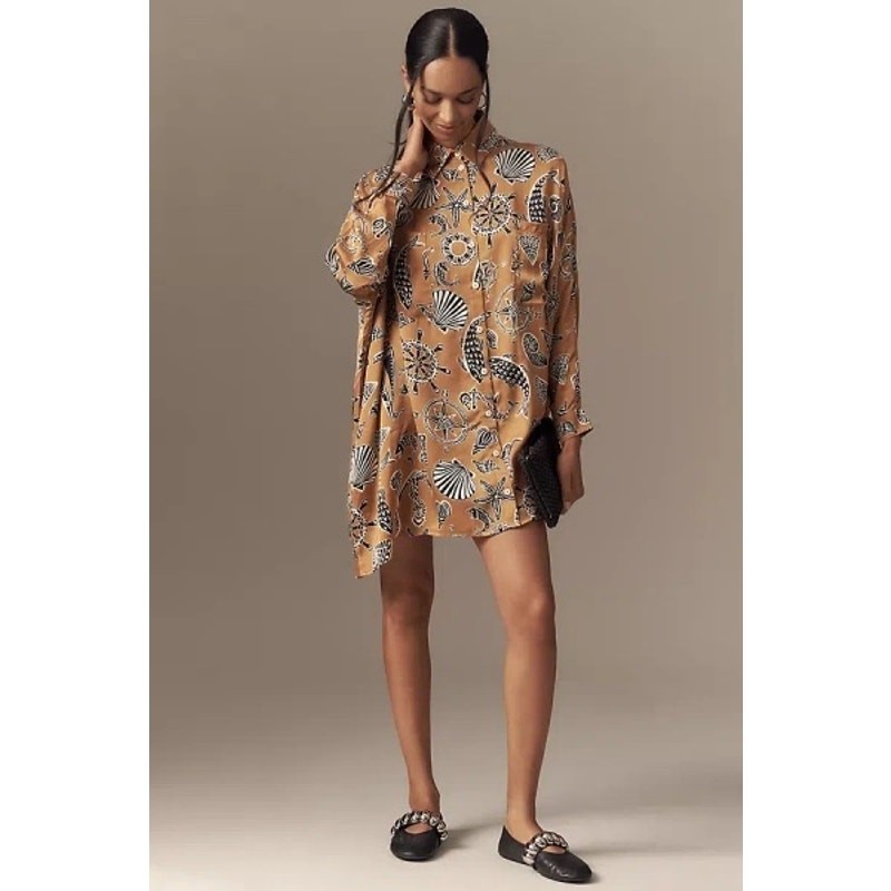 Anthropologie Corey Lynn Calter Mini Shirt Dress Oversized Long-Sleeve Size S