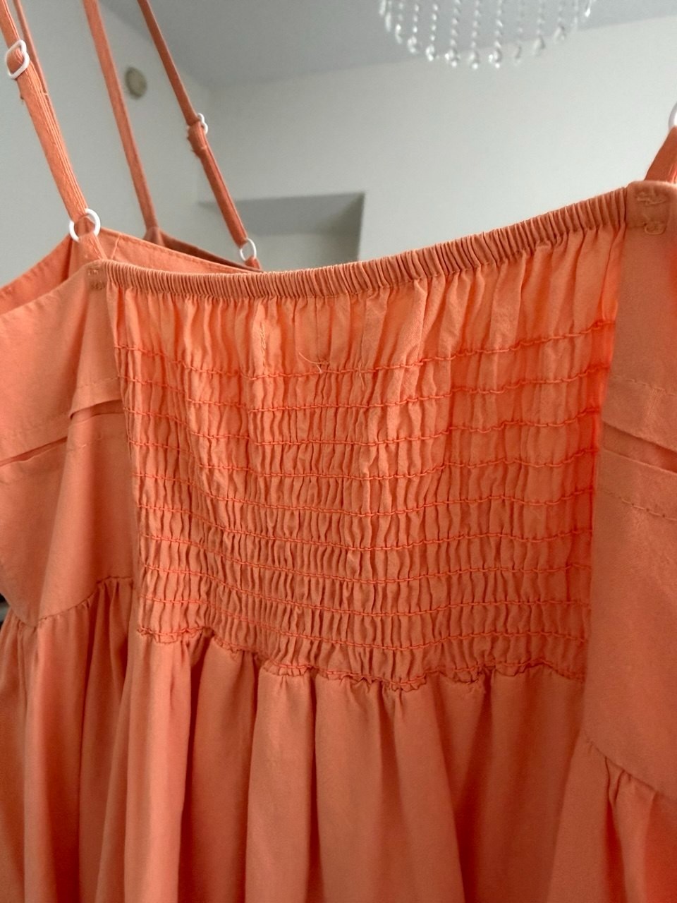 Stitchdrop Coral Orange Lace Up Smocked Maxi Dress Women’s S Cottagecore