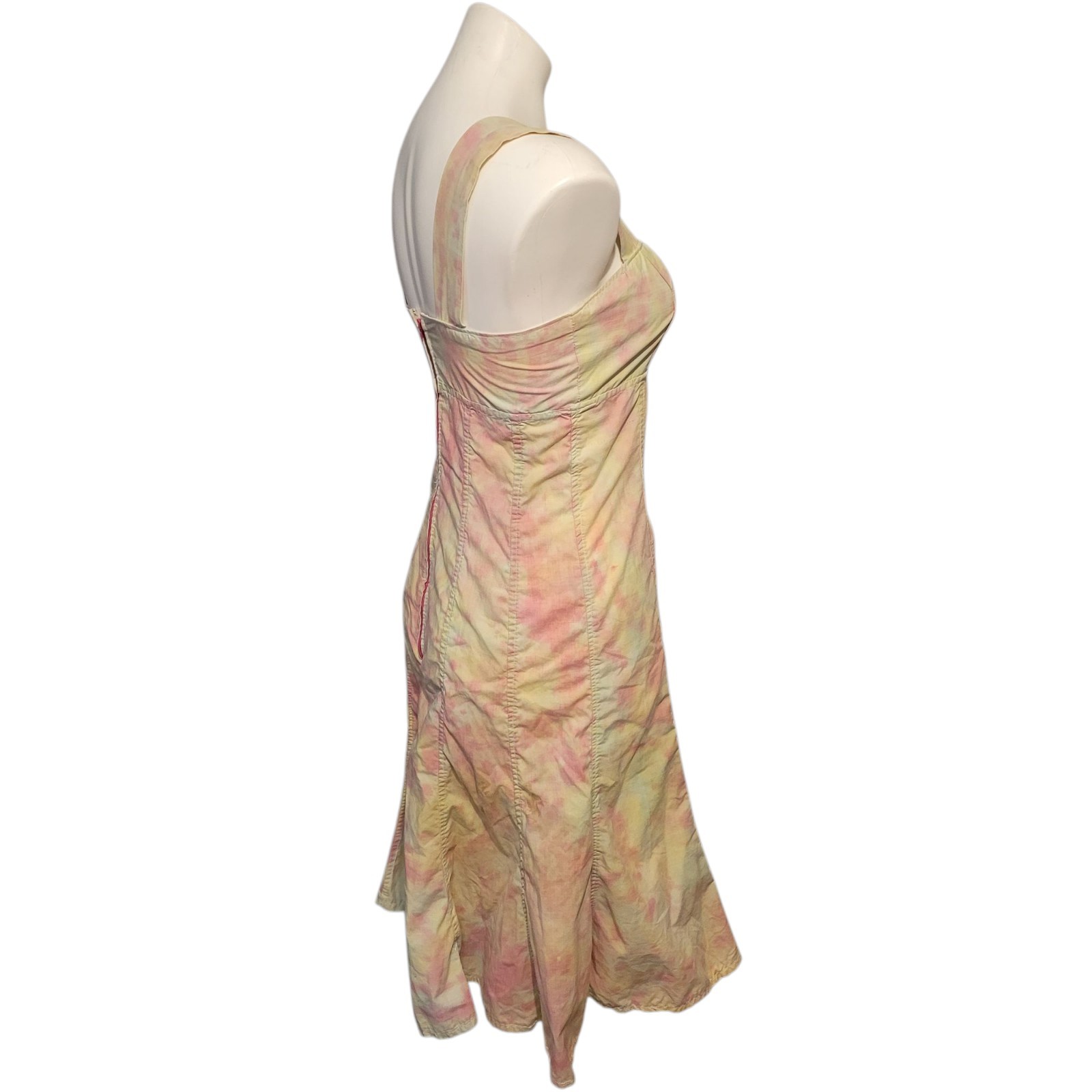 Handmade Tie Dye Funky Hippie Size Small Dress Pink Yellow Green Fit Flare
