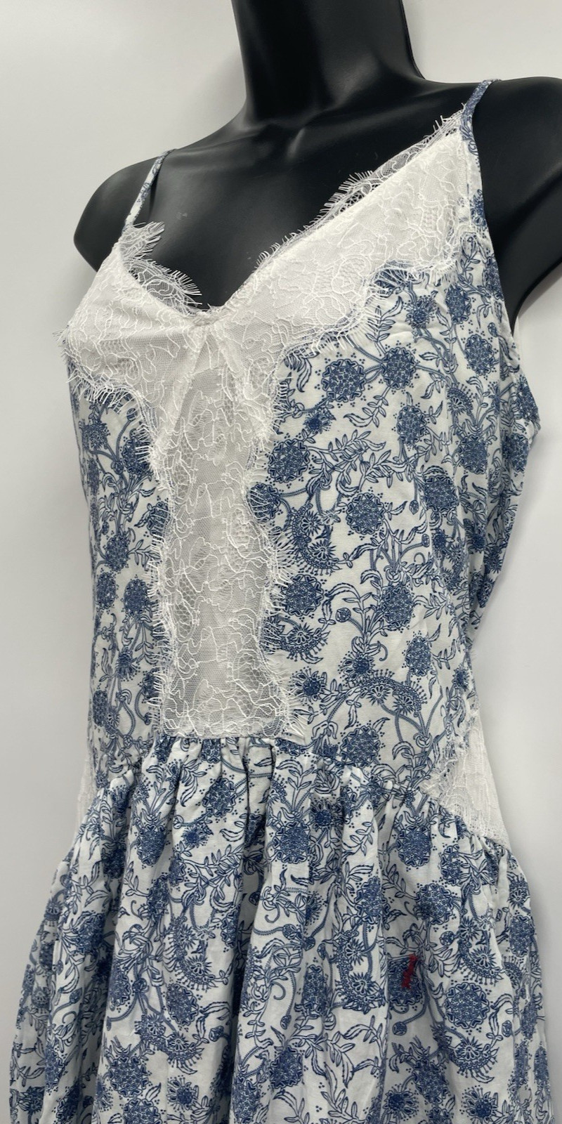 MAeve Womens Floral Blue / Ivory Pattern Sleeveless Lace Trim Mini Dress Size XS