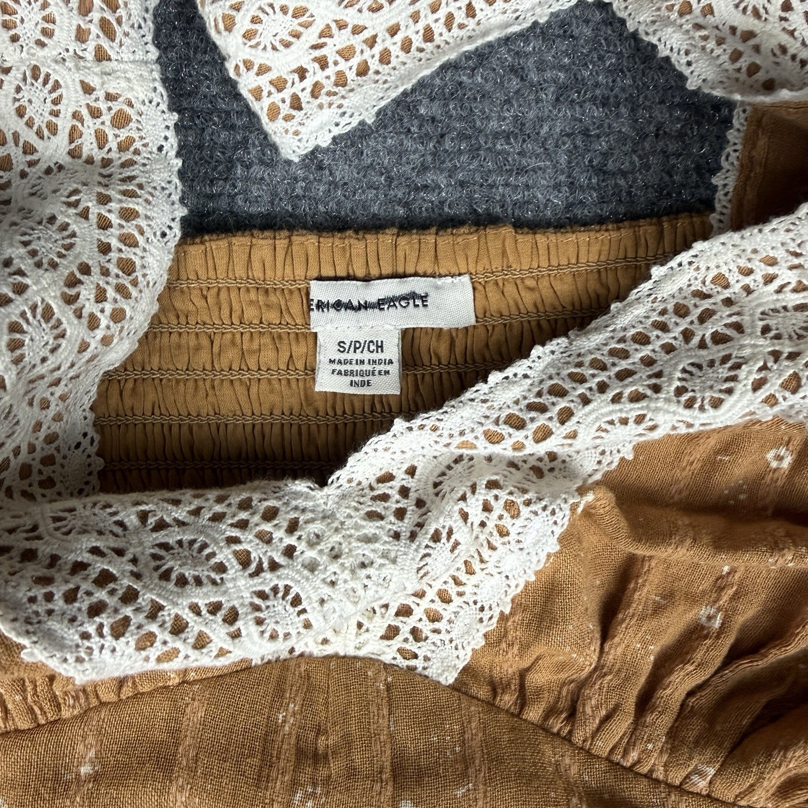 American Eagle Tan and Cream Babydoll Dress Size Small