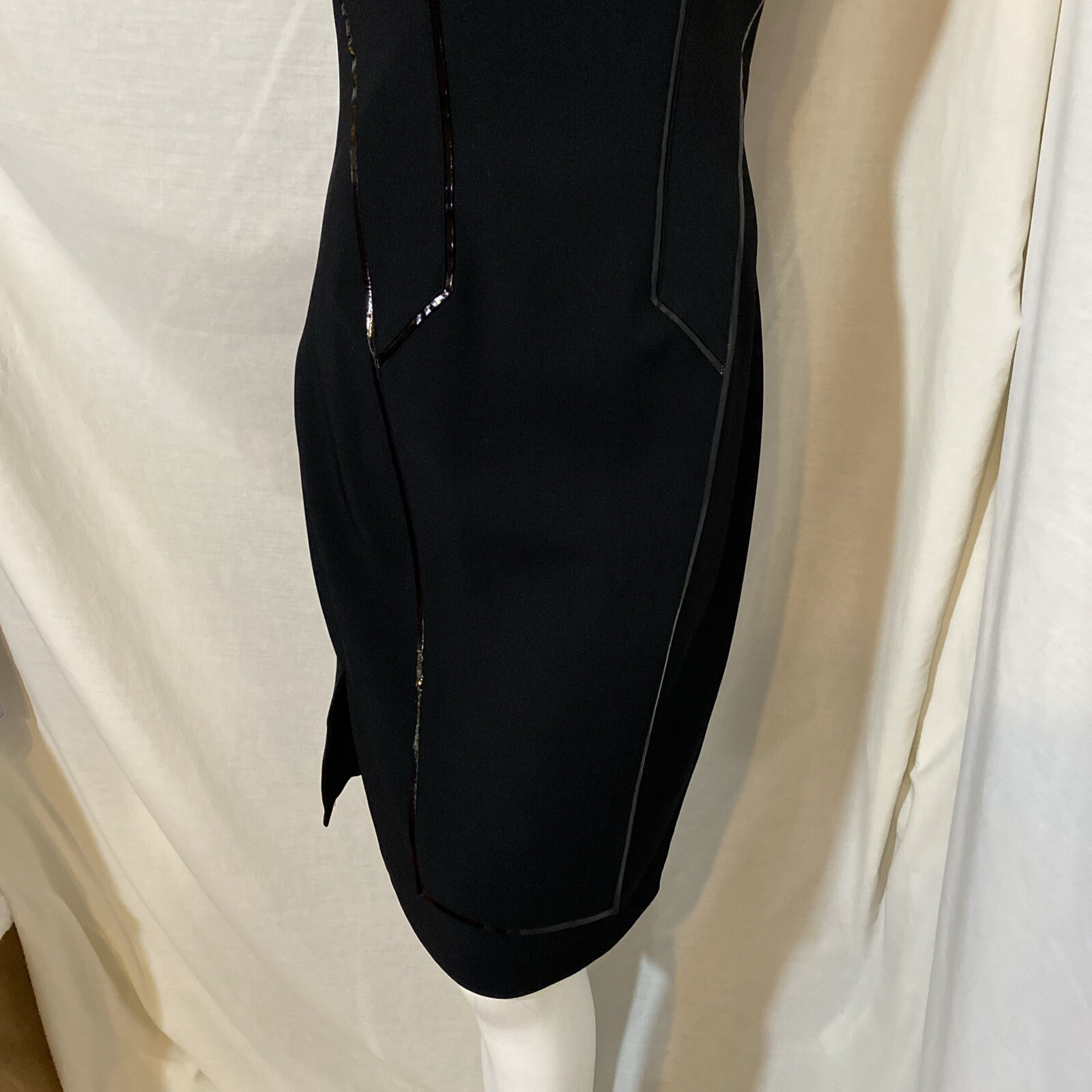 Helmut Lang Black Leather Panel Sleeveless Asymmetric Hem Sheath Dress Size 10