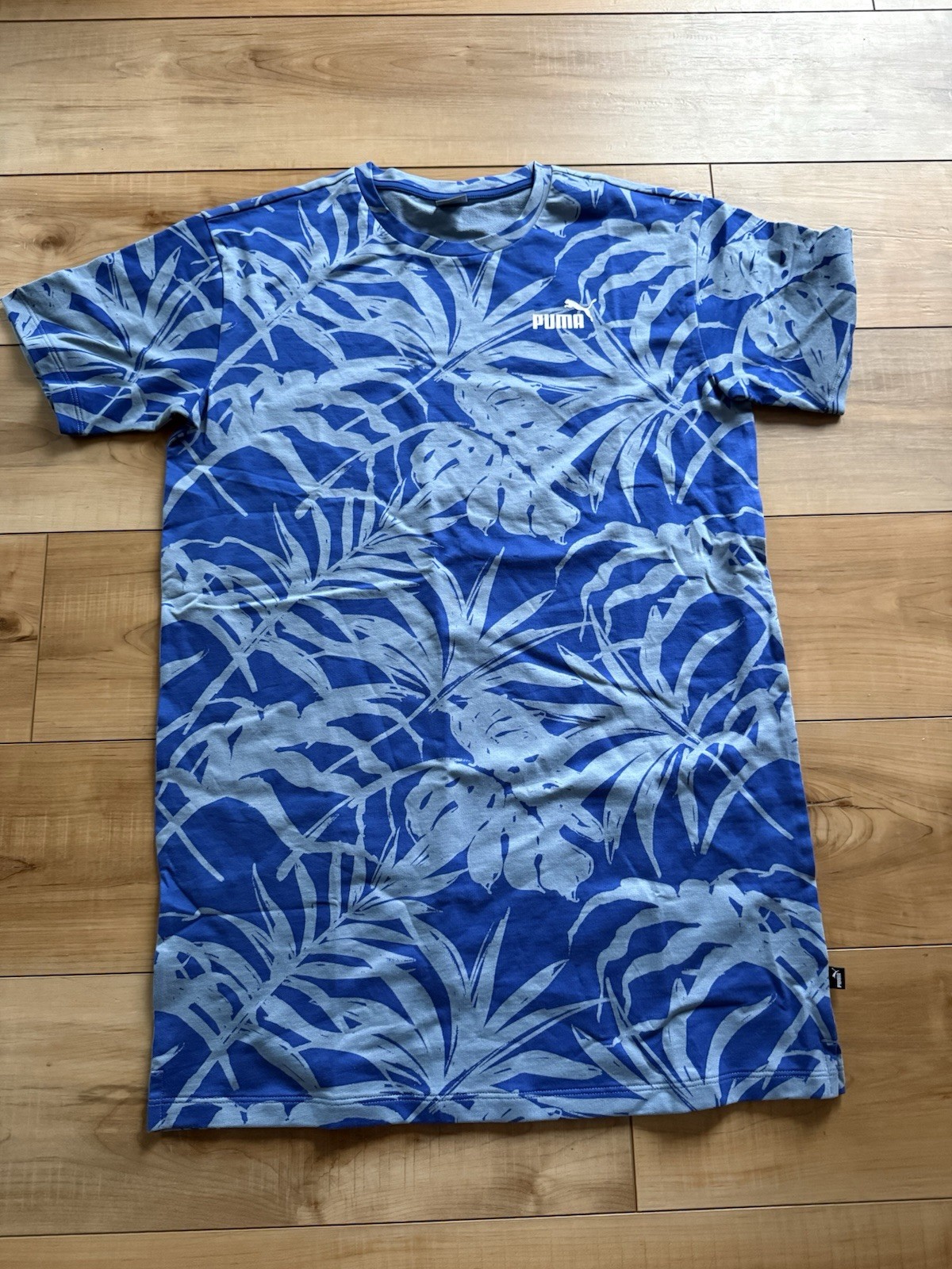 Puma Essentials Palm Resort Graphic Short Sleeve T- Shirt Dress Womens Blue Casu