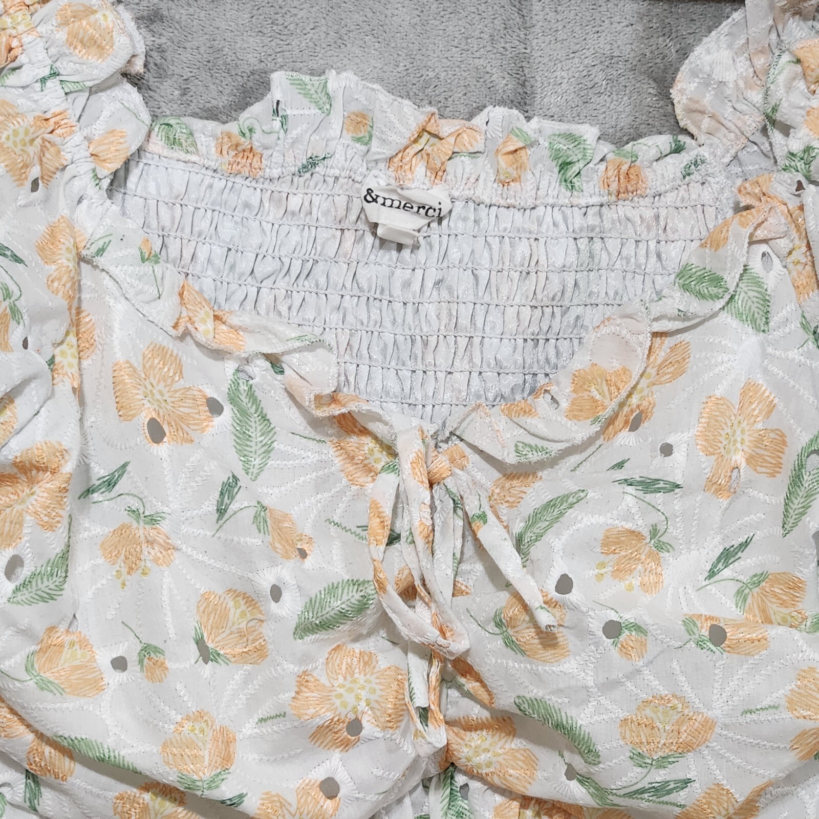 &merci Anthropologie Cottage Core Milkmade Eyelet Smocked Floral Dress Sz L