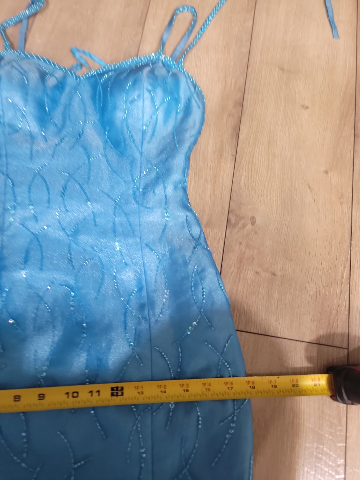 VTG Y2K Alyce Designs Turquoise Beaded Mermaid Prom Evening Gown Size 8