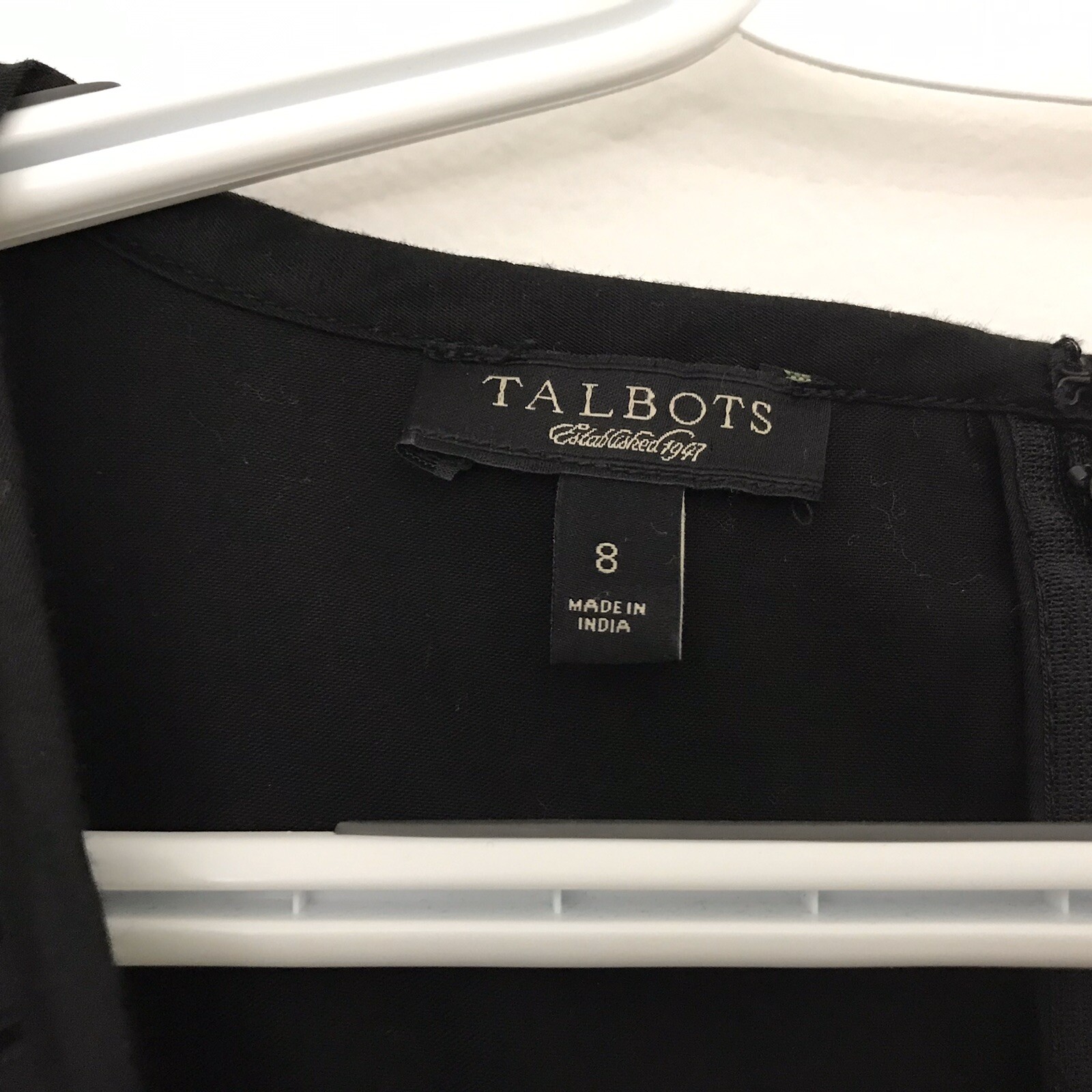 Talbots Womens Sleeveless Dress 8 Black V Neck Belt Ruffle Zip Back Hook Close