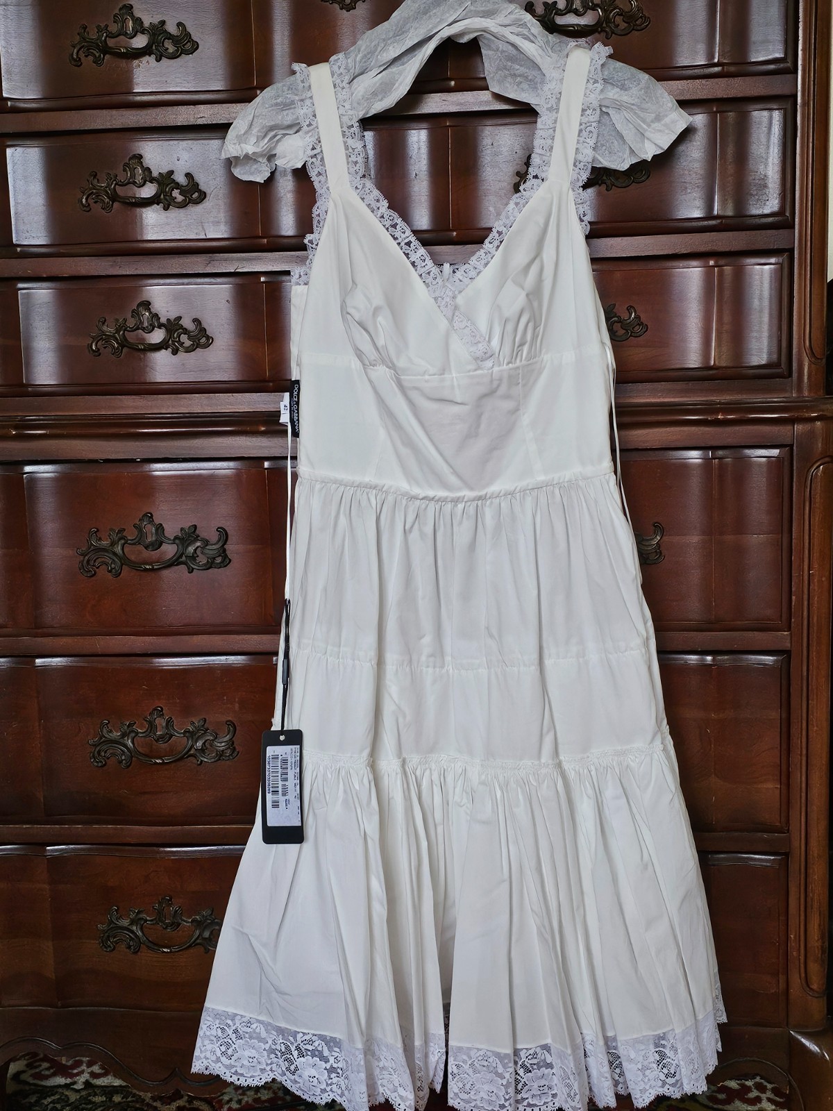 BNWT DOLCE & GABBANA WHITE SUMMER DRESS SIZE 42 LACE BUSTIER TIERED SKIRT