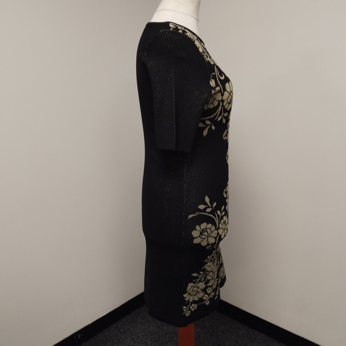 M&Co Floral Brocade Style Knitted Black & Gold Dress UK 16 BNWT Autumn Winter