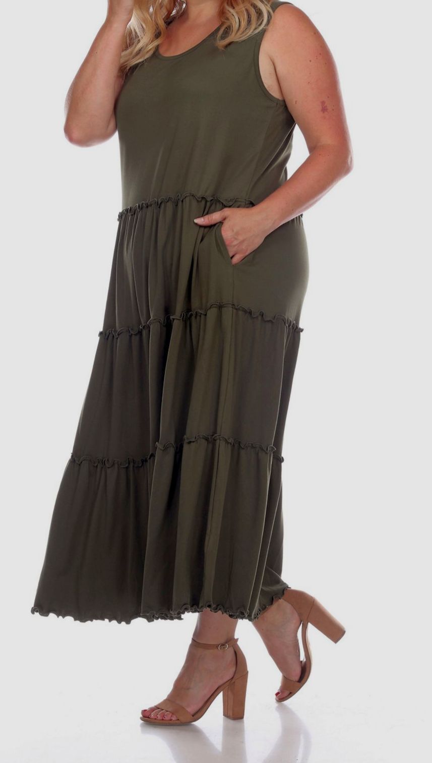 White Mark Women’s Green Scoop Neck Tiered Midi Dress Plus Sz 1XL