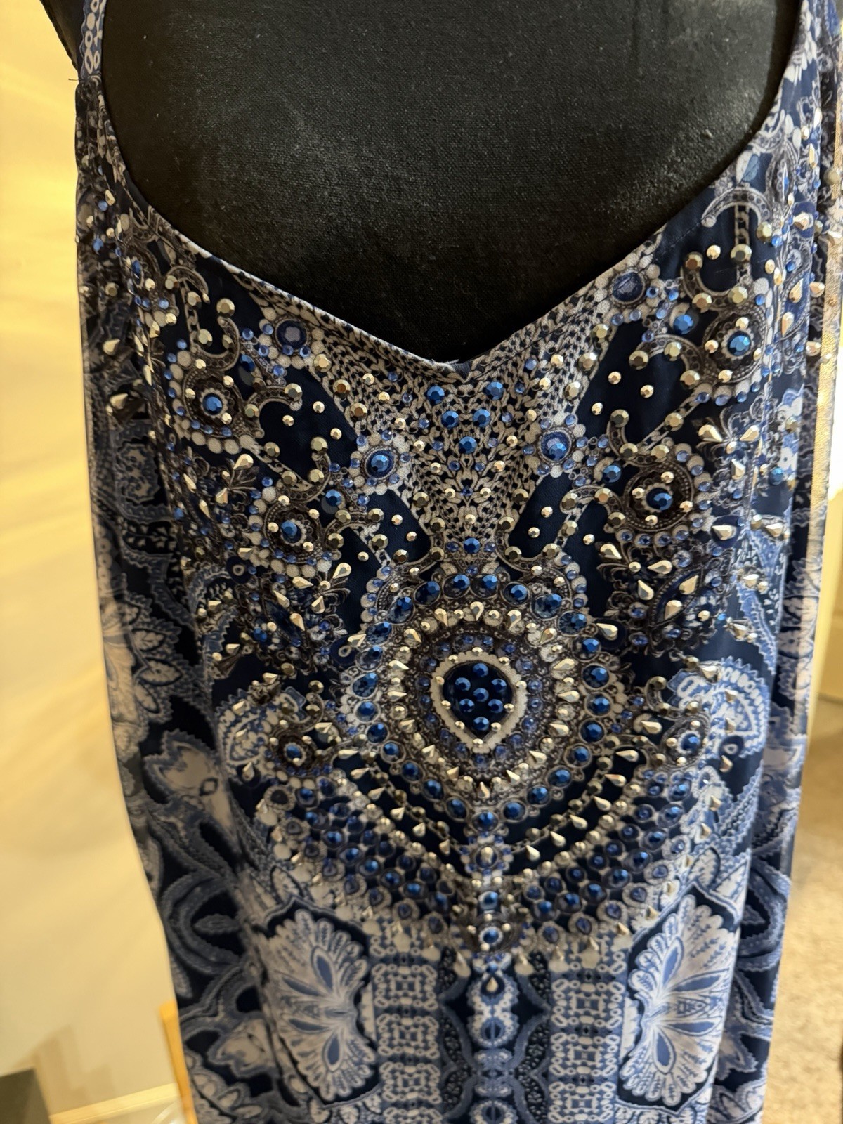 Blue & White Spaghetti Strap Sundress embellished With rhinestones Size 22/24
