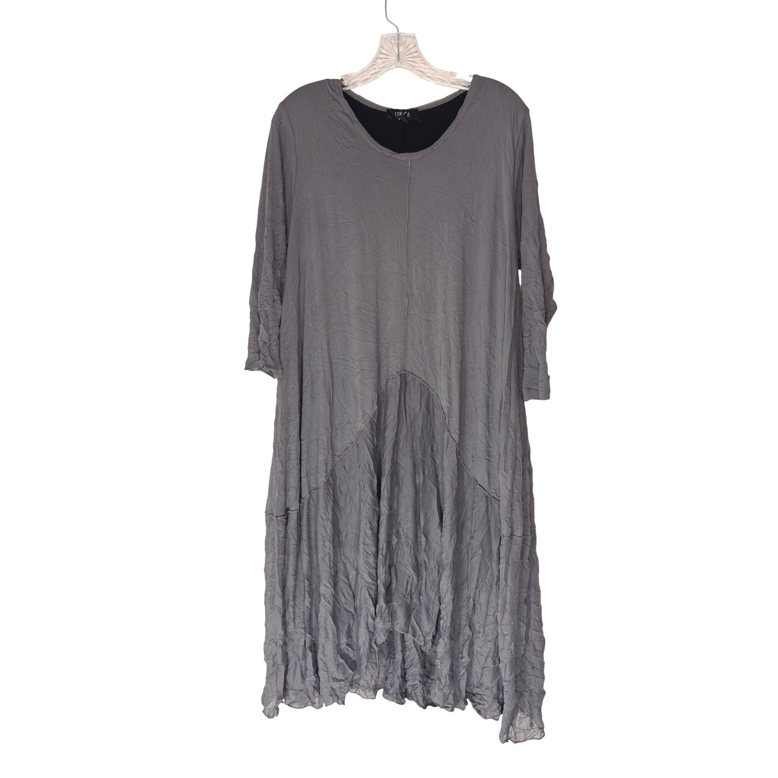 Comfy USA Dress Gray Stretch Lagenlook Relaxed Fit Symmetrical Mesh Basic Large