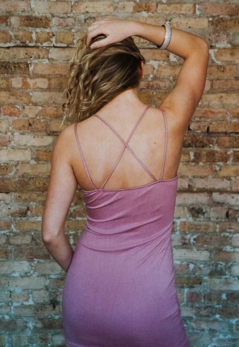 Pink V-Neck Mini Dress With A Side Slit