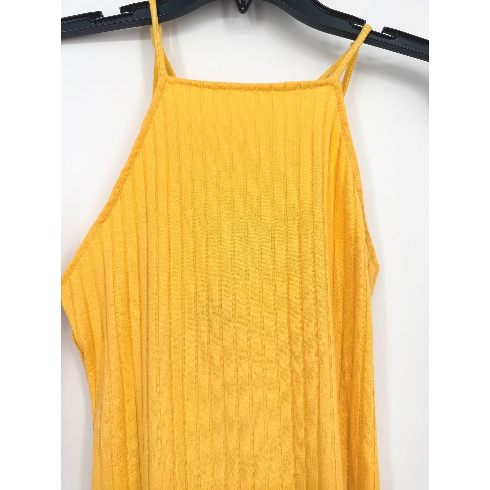 Forever 21 Mustard Yellow Ribbed Strappy Cross Back Bodycon Mini Dress Small
