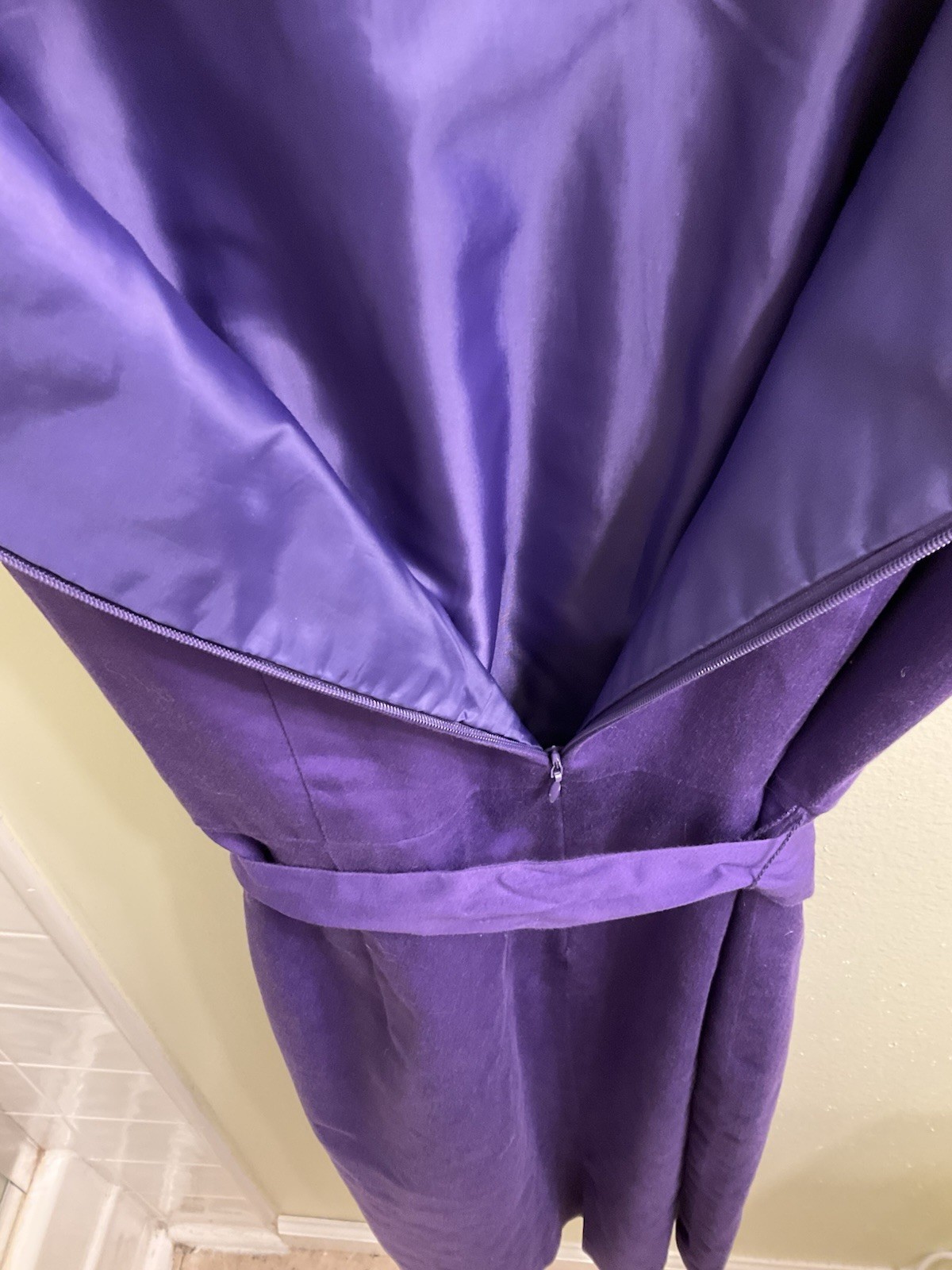 Calvin Klein sleeveless pencil dress purple pleated belt knee length size P
