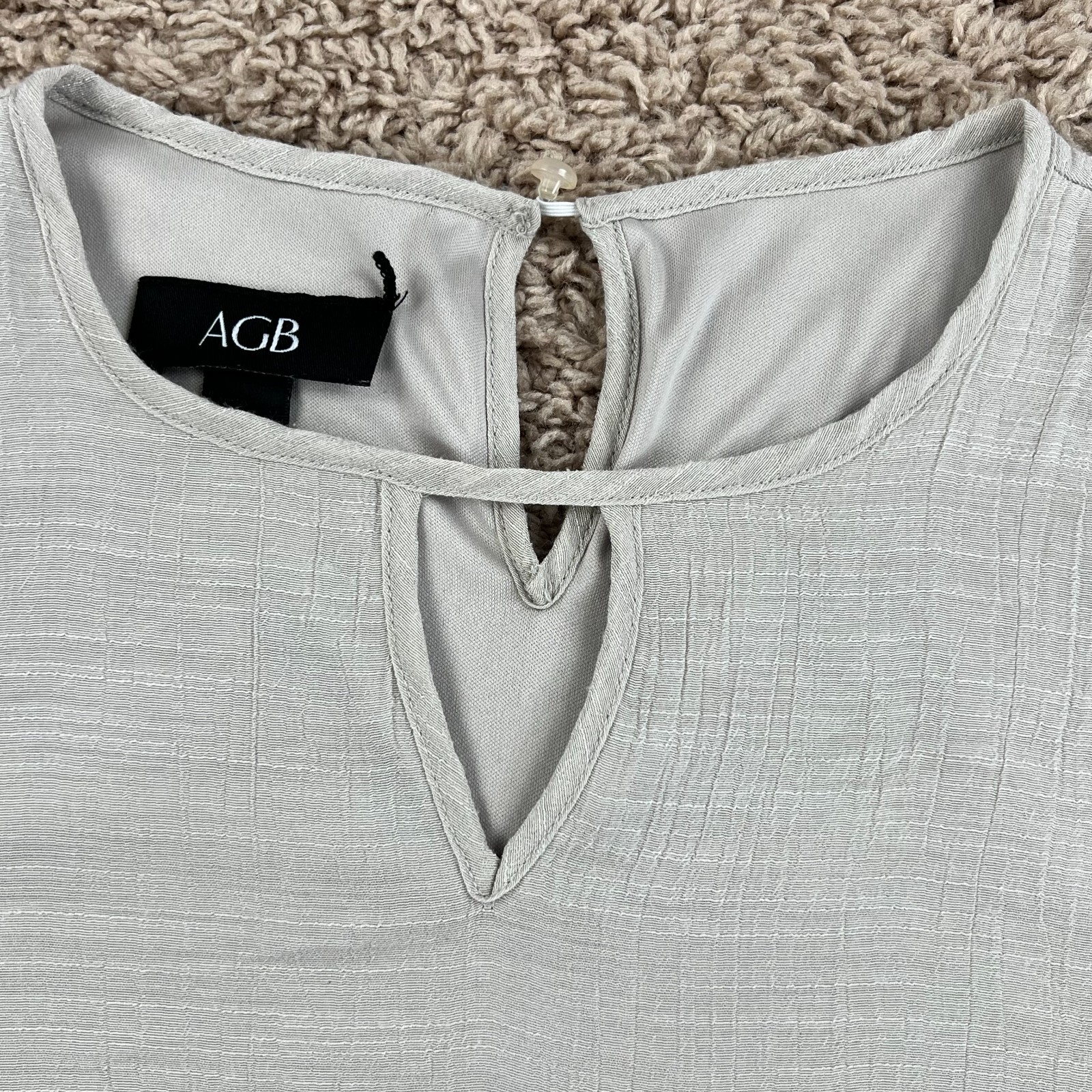 AGB Beige Sleeveless Crew Neck Lined Midi Sundress Womens M Keyhole Crew Neck