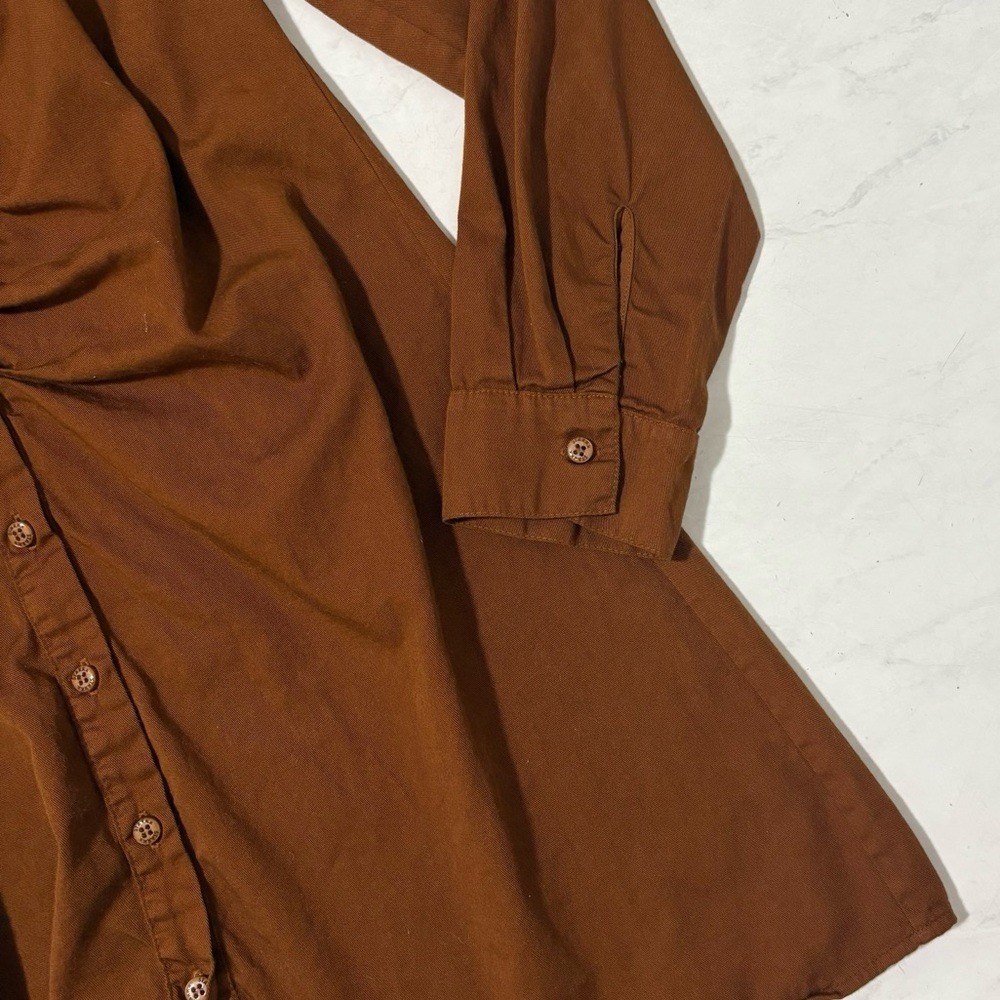Stark X Size Medium Brown Ruched Button Up Long Sleeve Mini Dress Neutral Preppy