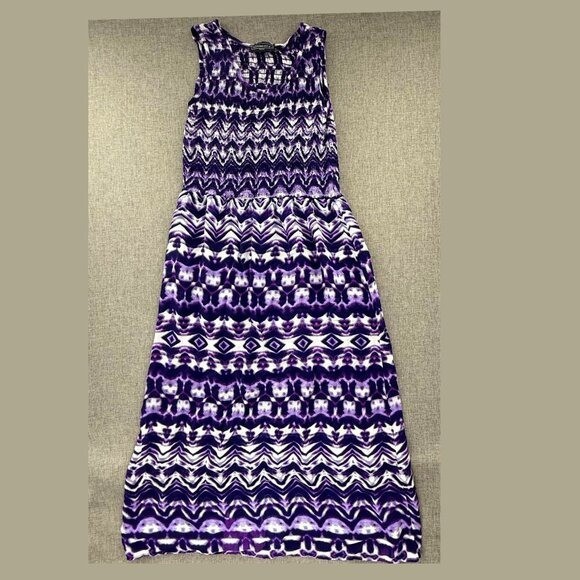 Elementz Boho Maxi Dress Petite Large Purple & White Sleeveless Stretchy Rayon