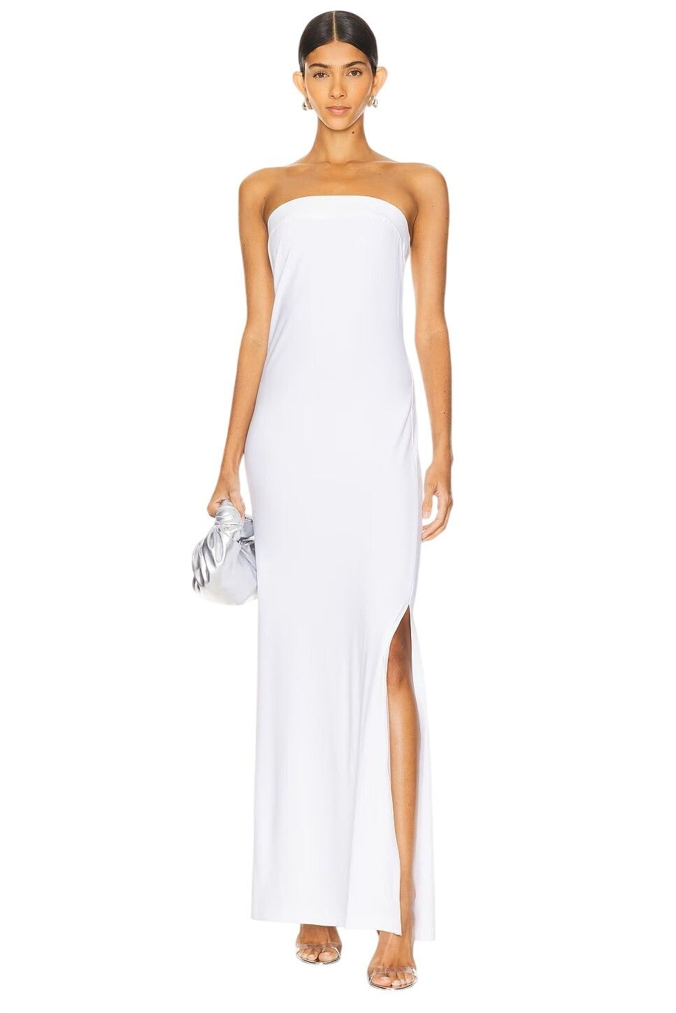 Norma Kamali Strapless Tailored Side Slit Gown in Snow White Small New Womens Dr