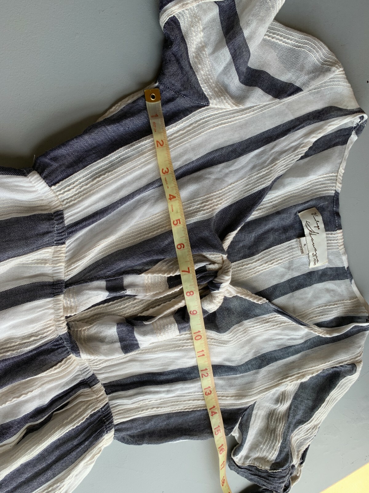 Vintage Havana Striped keyhole front Ruffle Dress Blue White Small Tie Front S