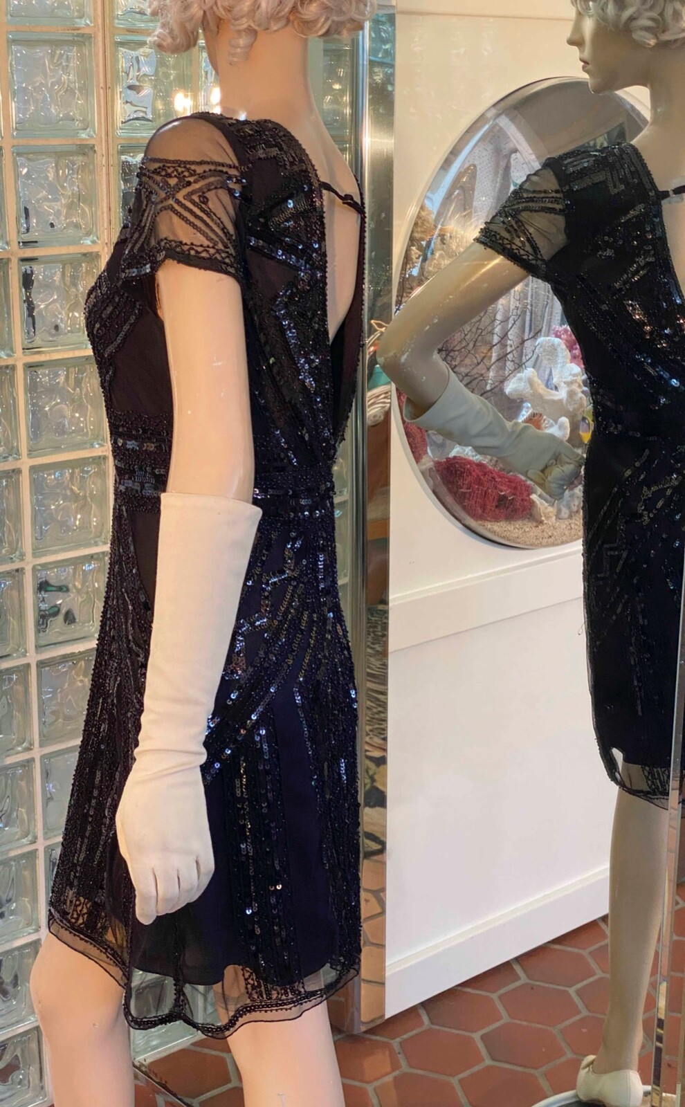 Flapper Black Dress SQUINS BEADED COCKTAIL Party Size XSP