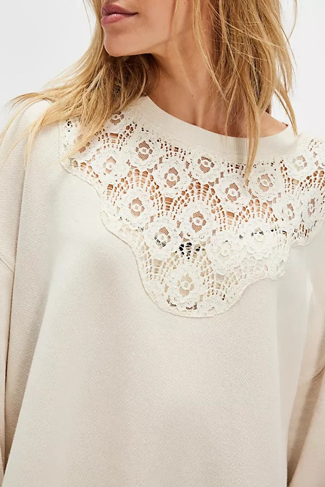 Free People Belle Sweatshirt Tea Crew Neck Oversized Pullover Ruffle Dress New L