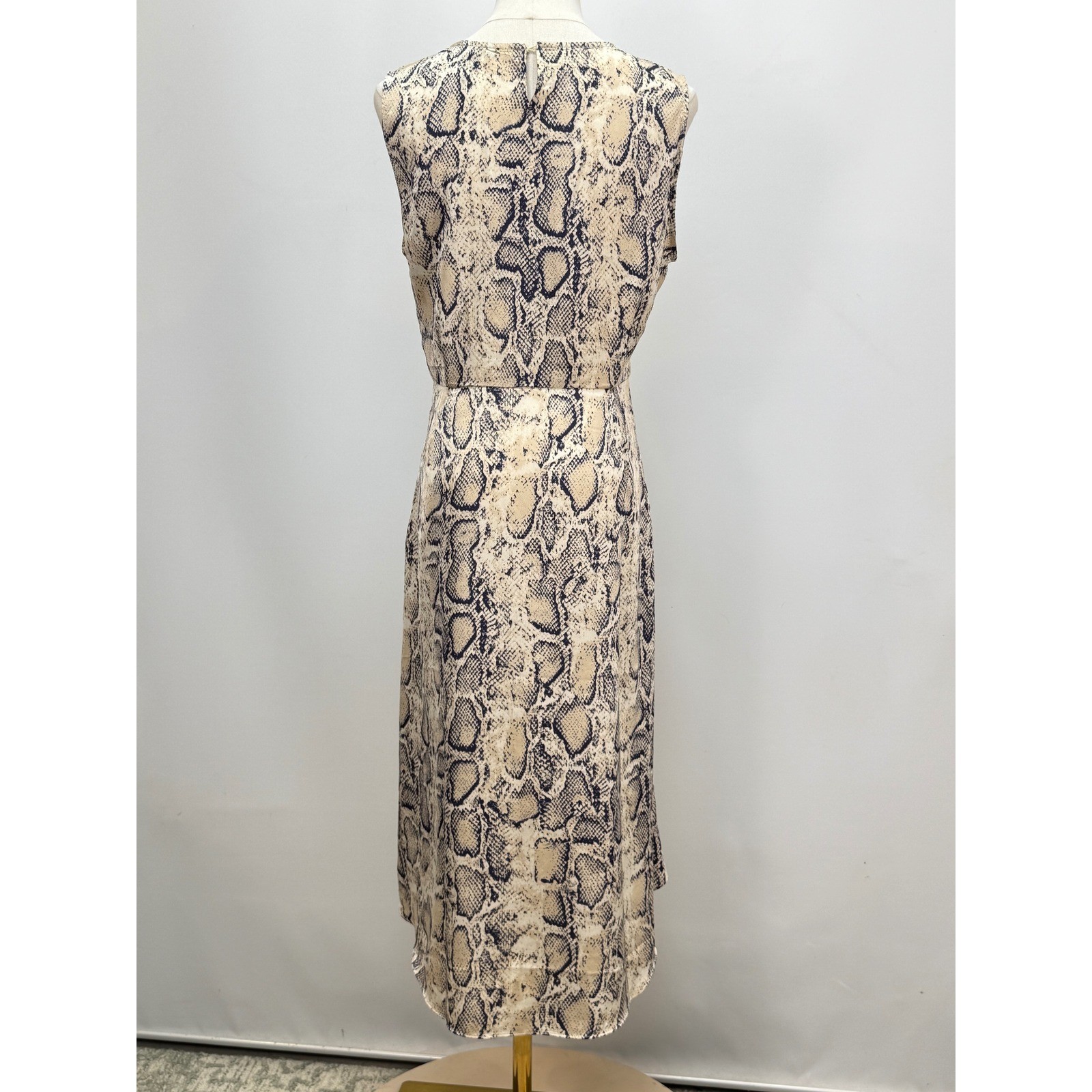 AQUA Womens Snakeskin Print Twist Front Sleeveless Midi Dress Neutral Beige M