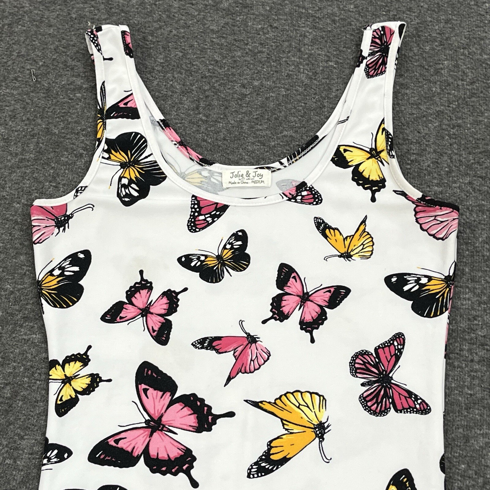 Jolie & Joy Dress Womens Medium Bodycon White Pink Yellow Butterfly