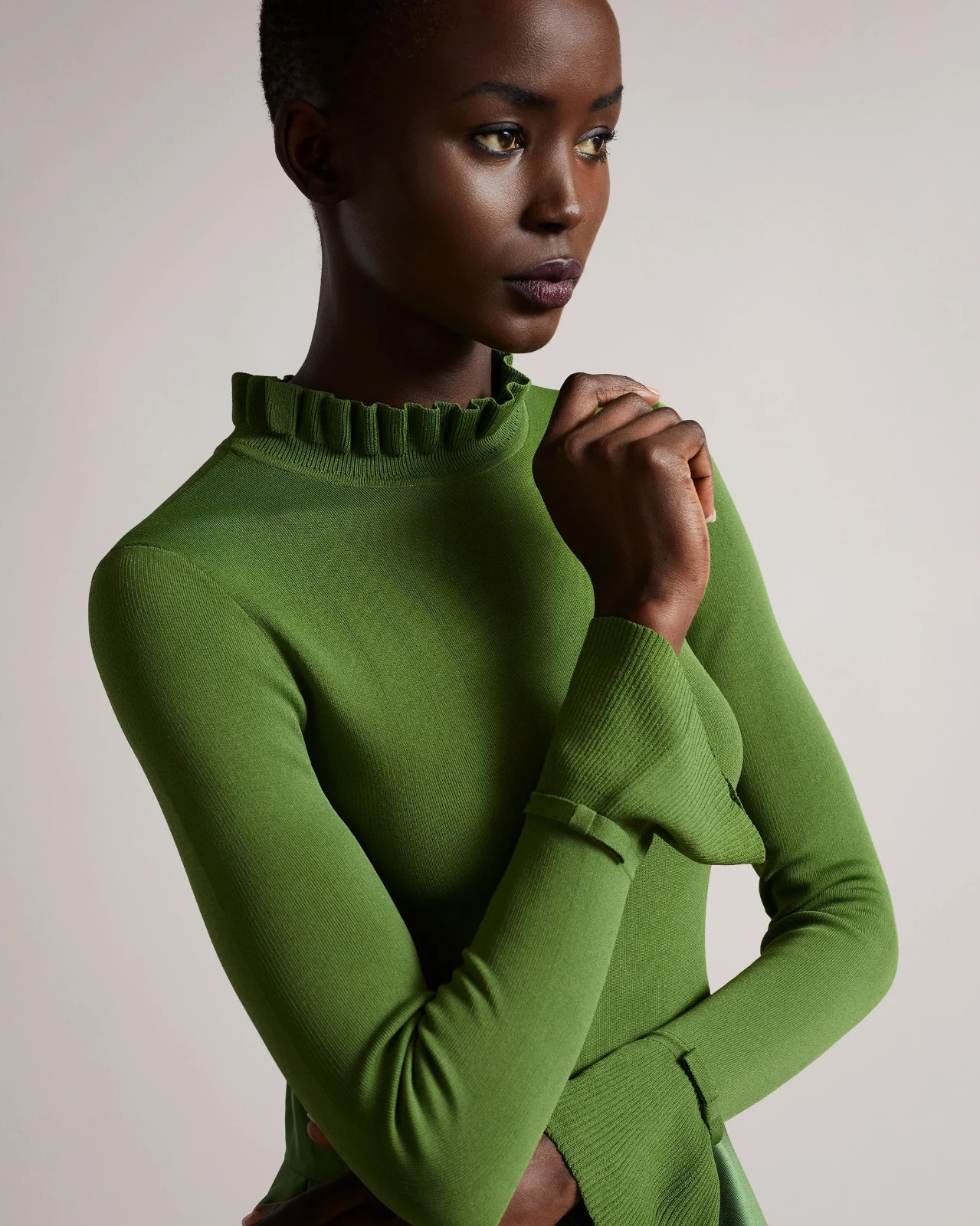 Ted Baker Zadi Knitted Frill Full Skirt Dress Sz 3 /US 8 Green