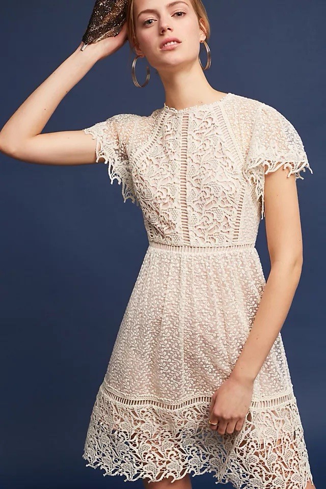 Ranna Gill Anthropologie Larissa Floral Embroidered Lace Short Sleeve Dress 4