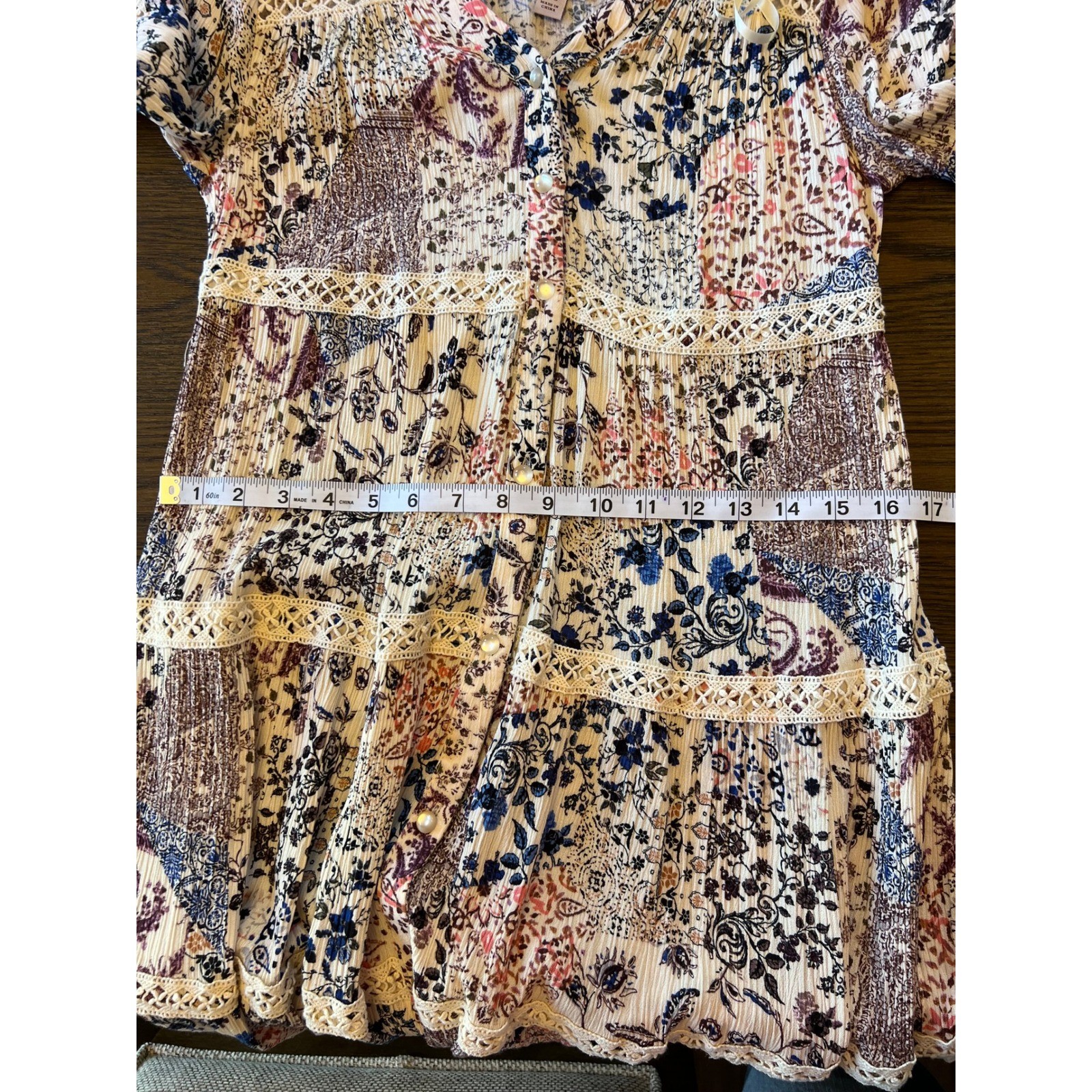 Knox Rose Mini Dress Rayon Crinkle Floral Paisley Patchwork Boho Bell Sleeve XS
