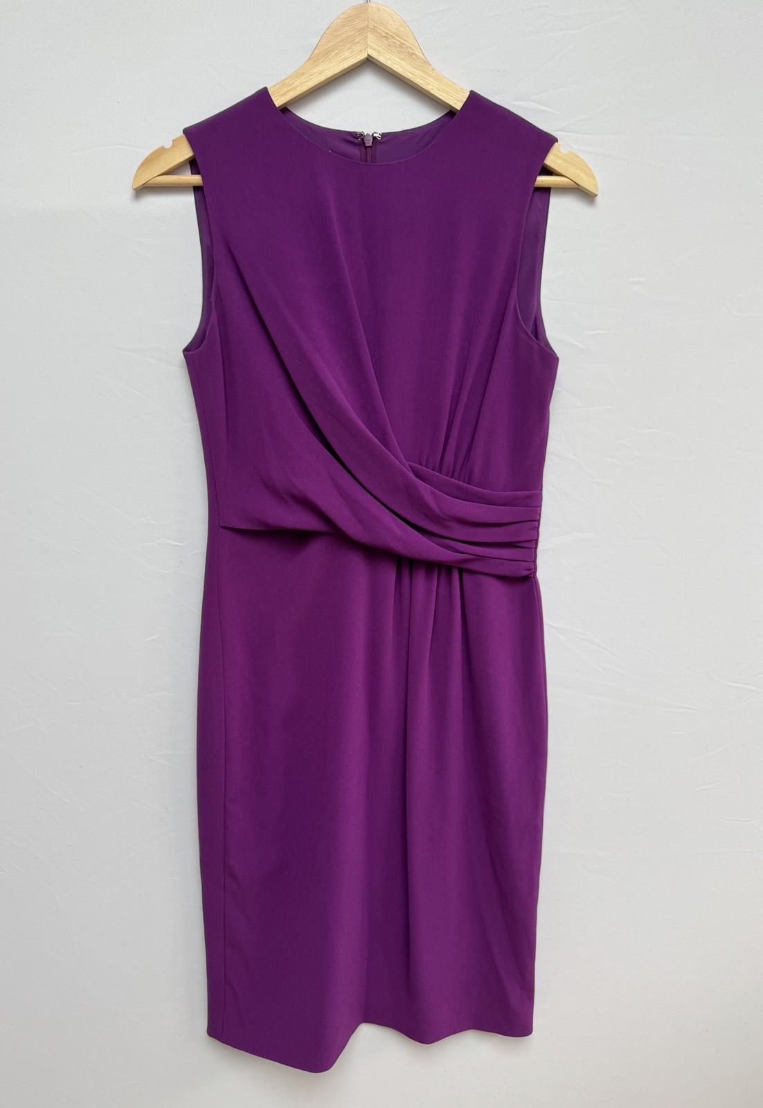 Hobbs Sheath Dress 10 Purple Sleeveless Ruched Lined Knee Length Party Occasion