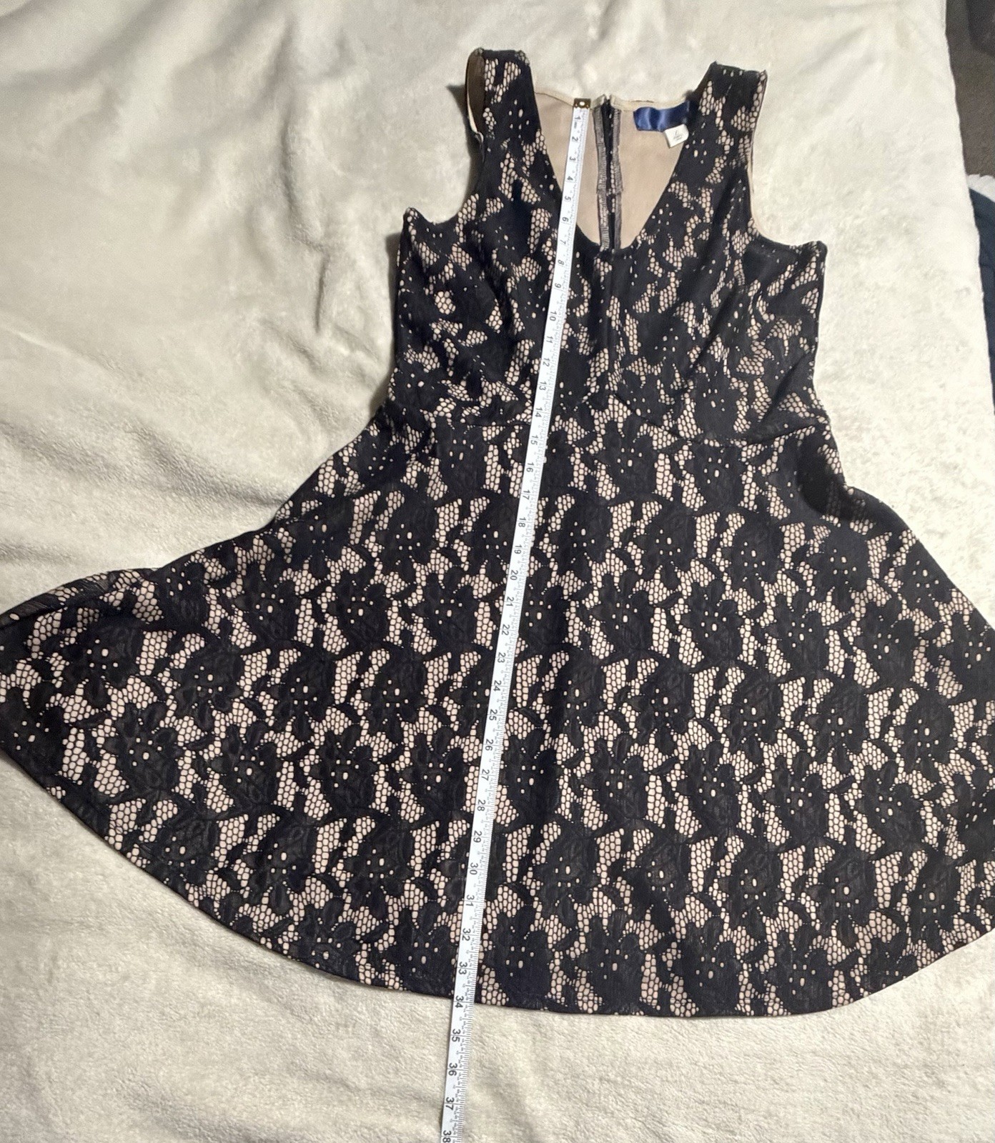 Blue Rain Dress with Black Overlay and beige size Large