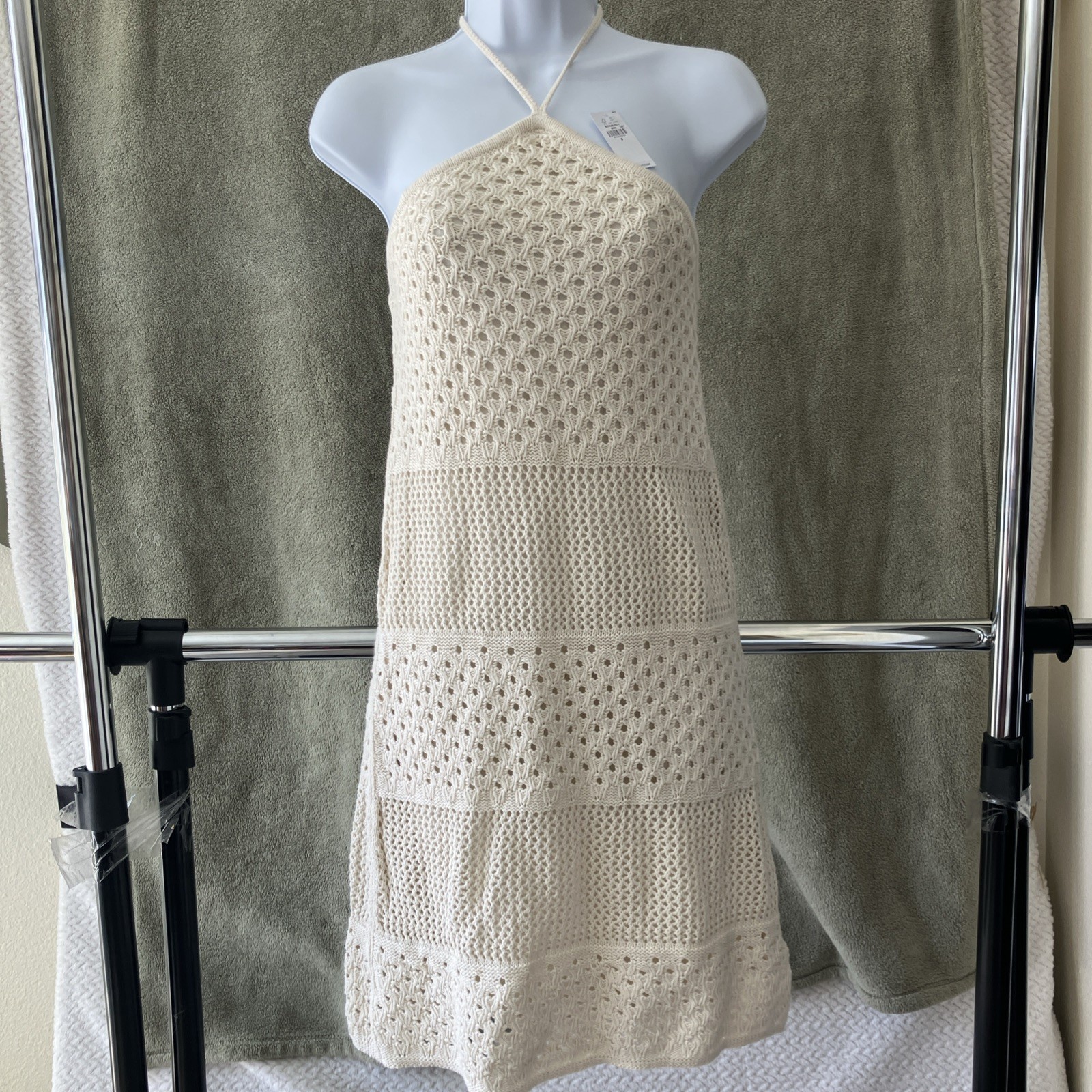 NWT Old Navy Halter Crochet Dress Small White Boho Tassel Festival Mini Bridal