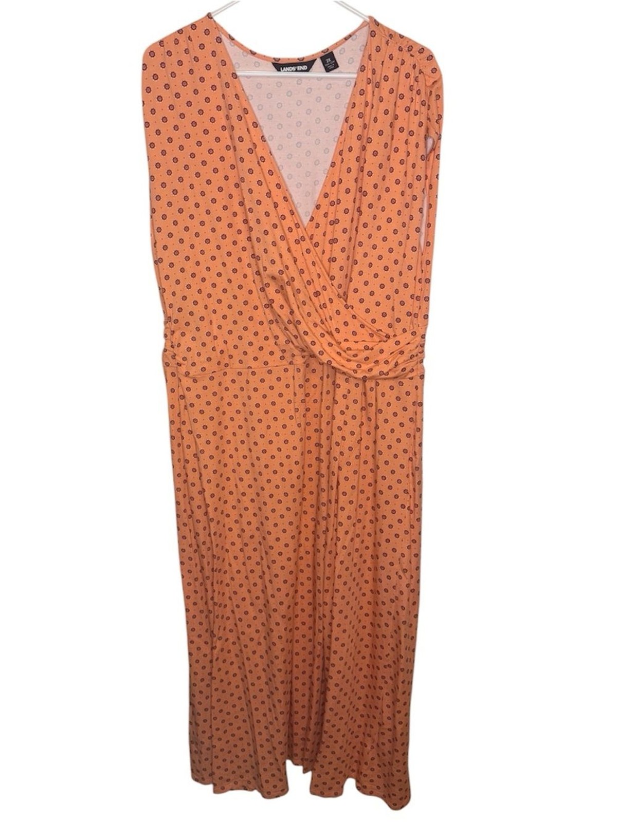 Lands’ End Pima Cotton Modal Faux Wrap Dress Peach Geometric Floral Plus 2X