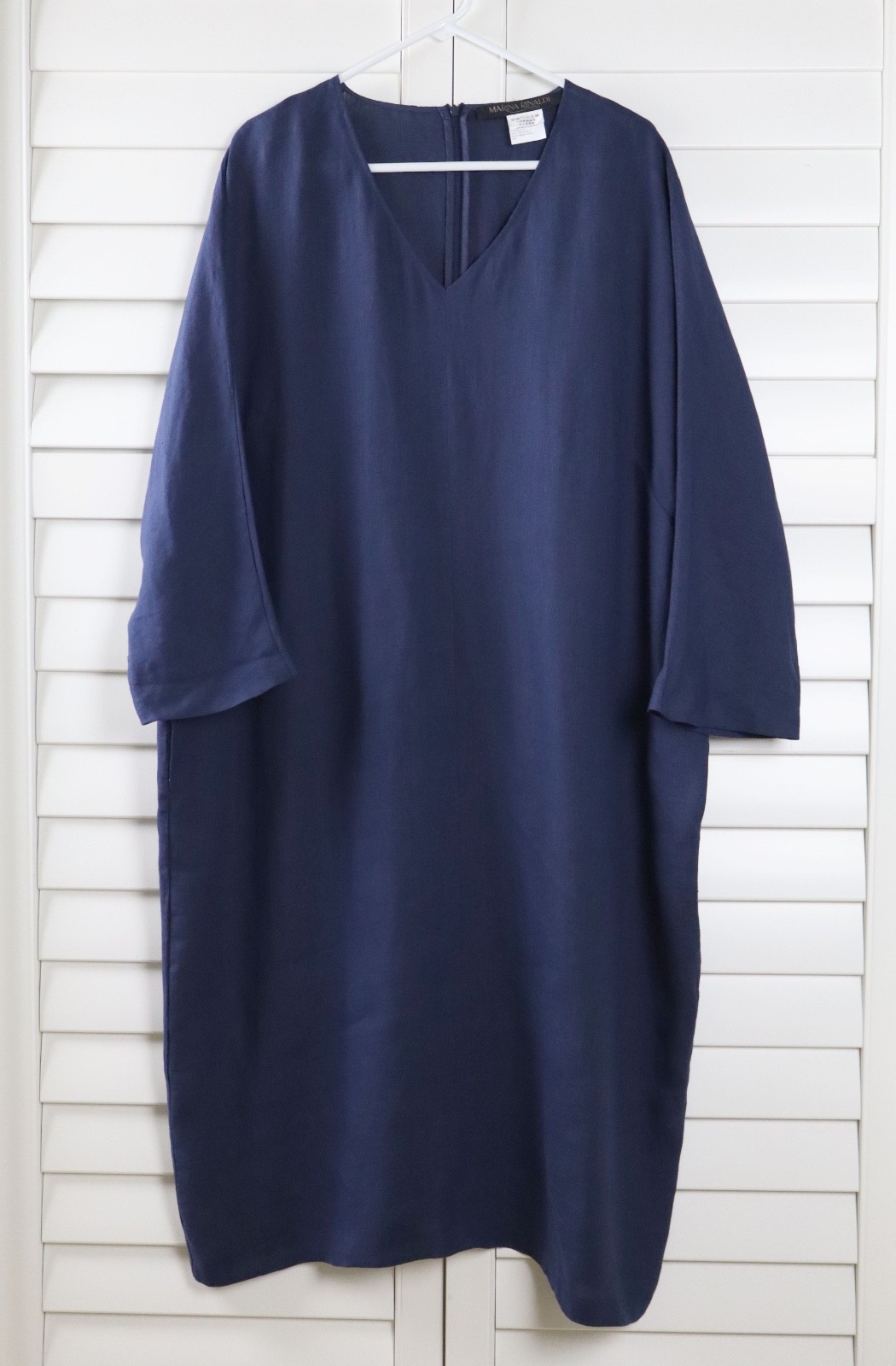 MARINA RINALDI $695 Solid Navy Linen V-Neck Tunic Dress Size 31 US 22