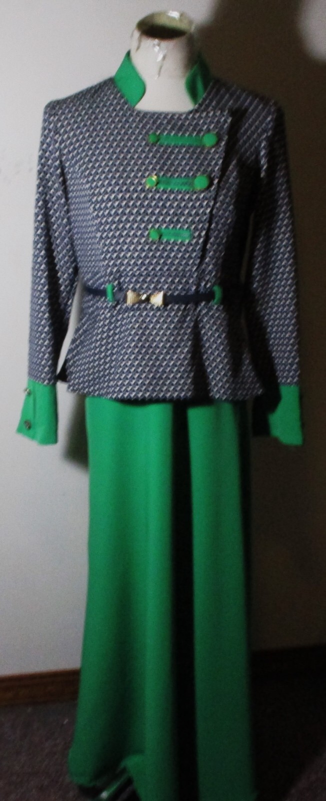 TAKE ME Collection Blue Green Long Sleeve Full Length Dress Size 46 (M)