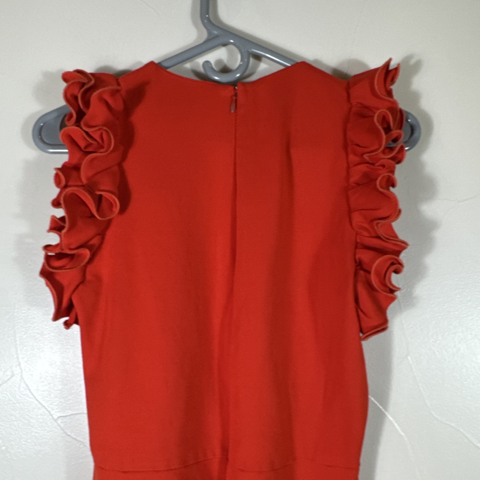Amanda Uprichard Spandex Nylon Dress Tomato Red Medium Stretchy Ruffle Sleeves