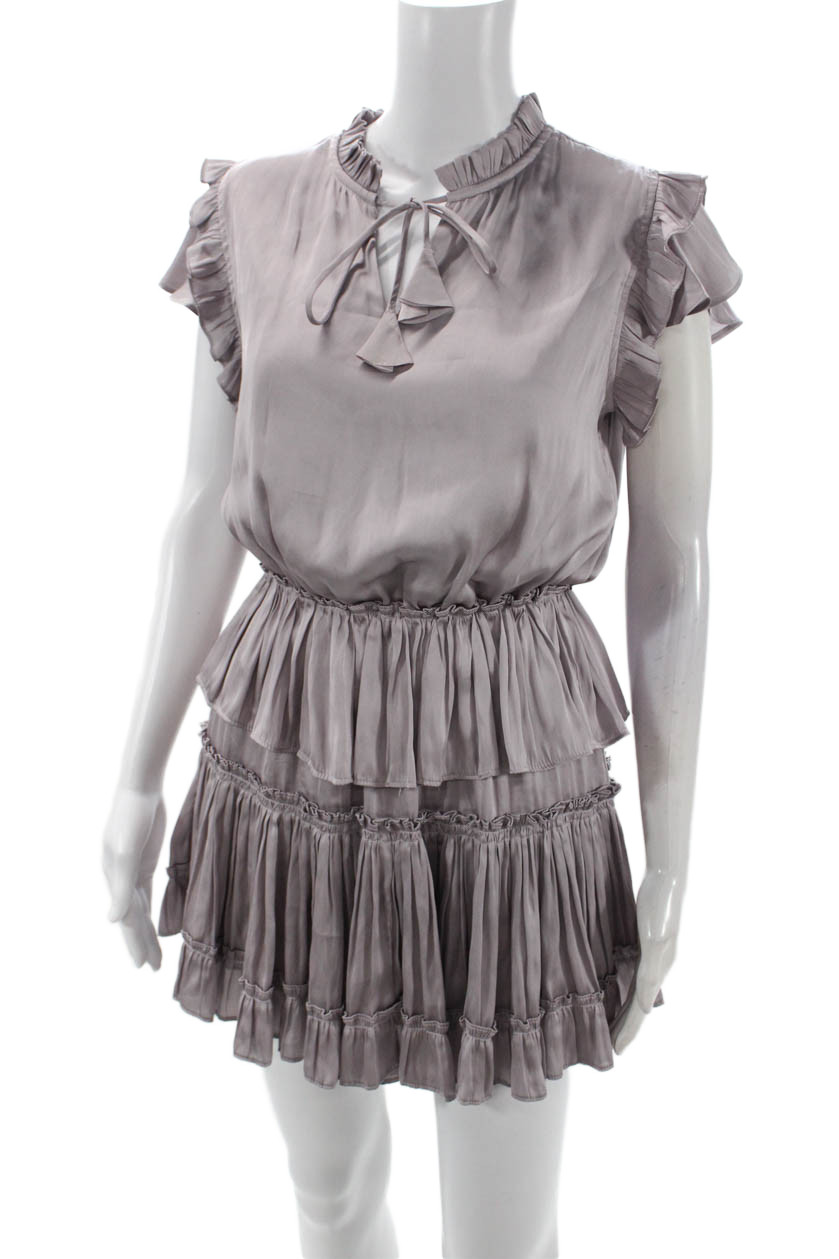 Pookie & Sebastian Womens Ruffle Trim Sleeveless Tiered Dress Purple Size S