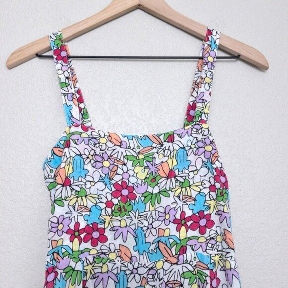 S/W/F Apron Maxi Dress S Lush Floss Multicolor Floral Square Neck Boho Tropical