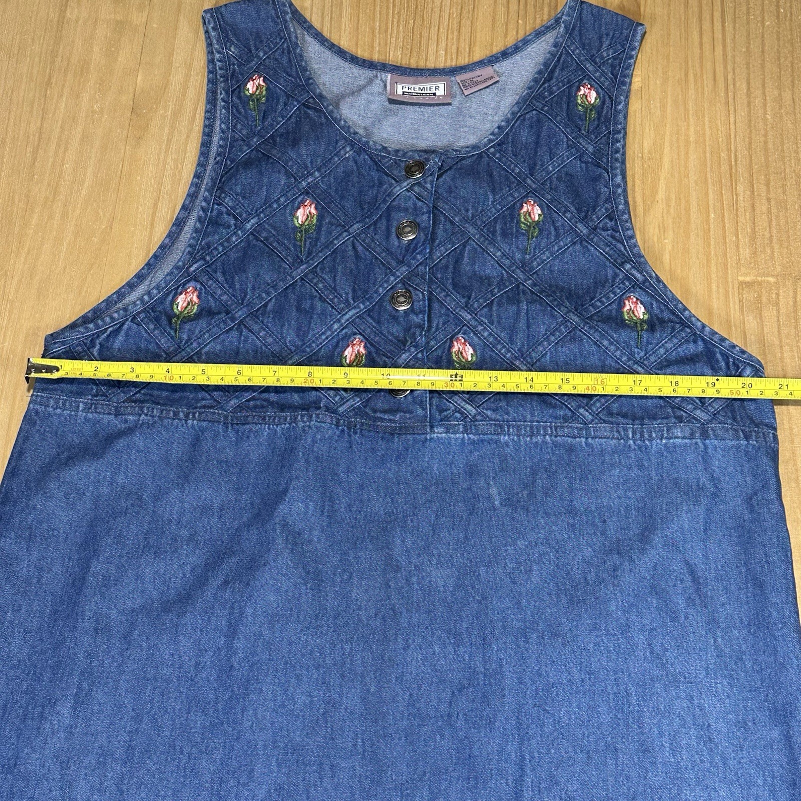 Premier International Embroidered Denim Jumper Dress MED Maxi Cottagecore