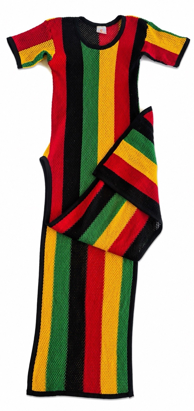 CLOSSY Multicolor Striped Mesh Maxi Dress L/XL Round Neck Short Sleeve Side Slit