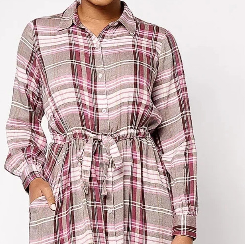 Encore by Idina Menzel Regular Button Front Shirt Dress,Wine Pink Medium A614075