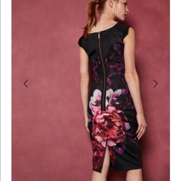 Ted Baker Dress Semanj Splendour Floral Sheath Midi Sleeveless Size 1 US 2 4