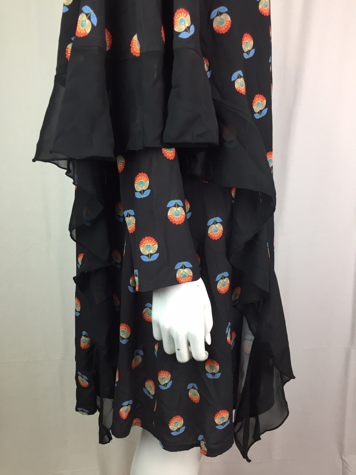 NWT $180 Refka 38 Black Floral Boho Ruffle Oversize Shirt Dress Anthropologie M