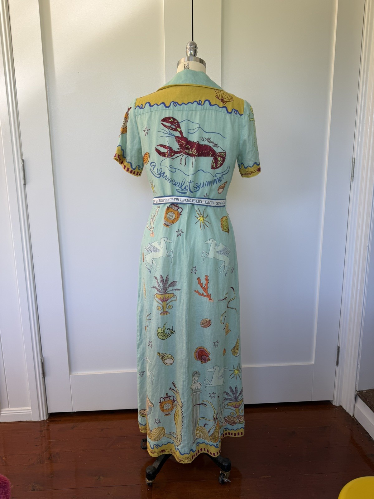 Alemais Surrealist Summer Short-Sleeve Linen Shirtdress 10