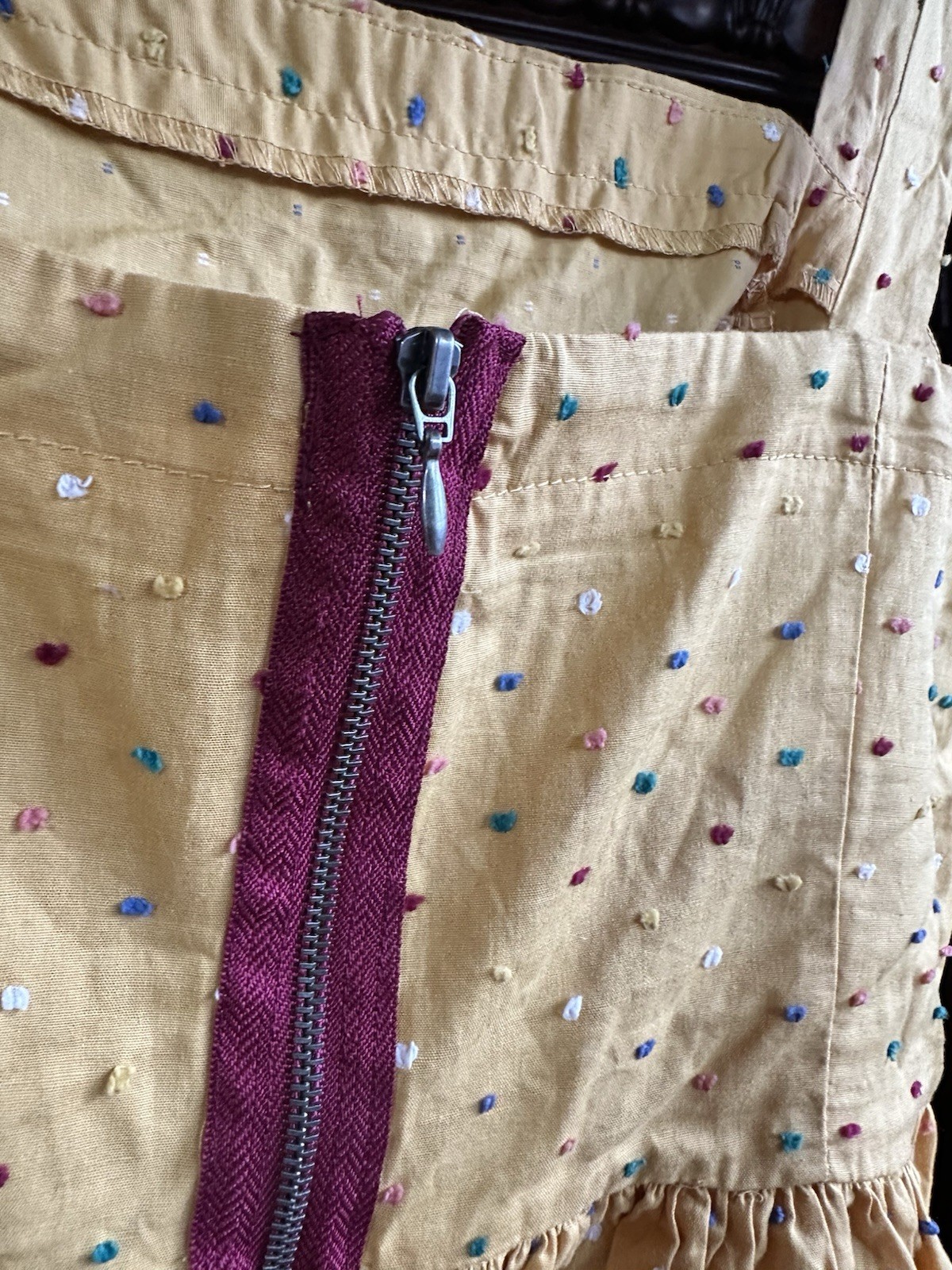 Mustard Yellow Polka Dot Sundress A-Line Cottagecore Indie Retro Mini Dress (M)
