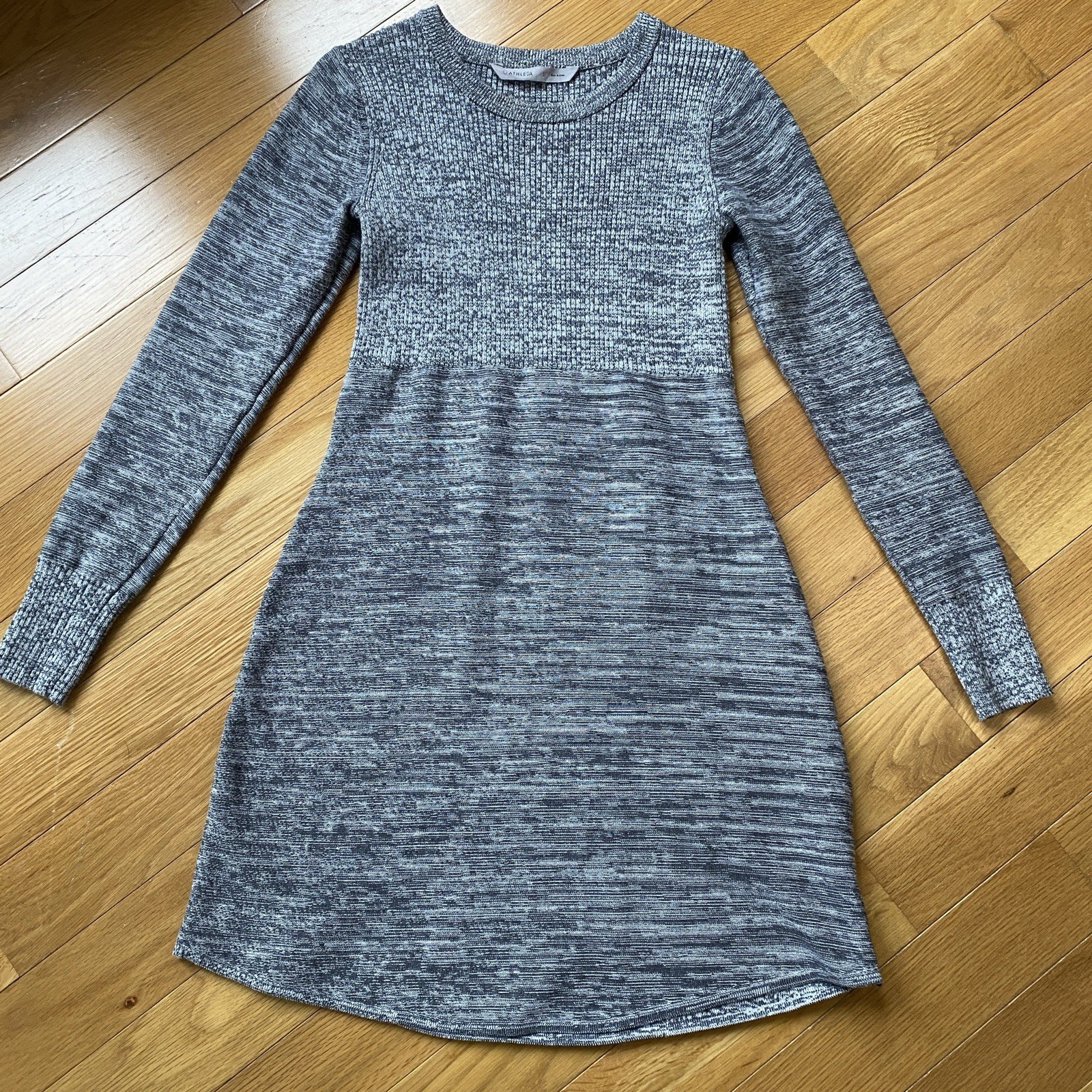 Athleta Gray Space Dye Long Sleeve Knit Sweater Dress A-Line Crew Neck Small